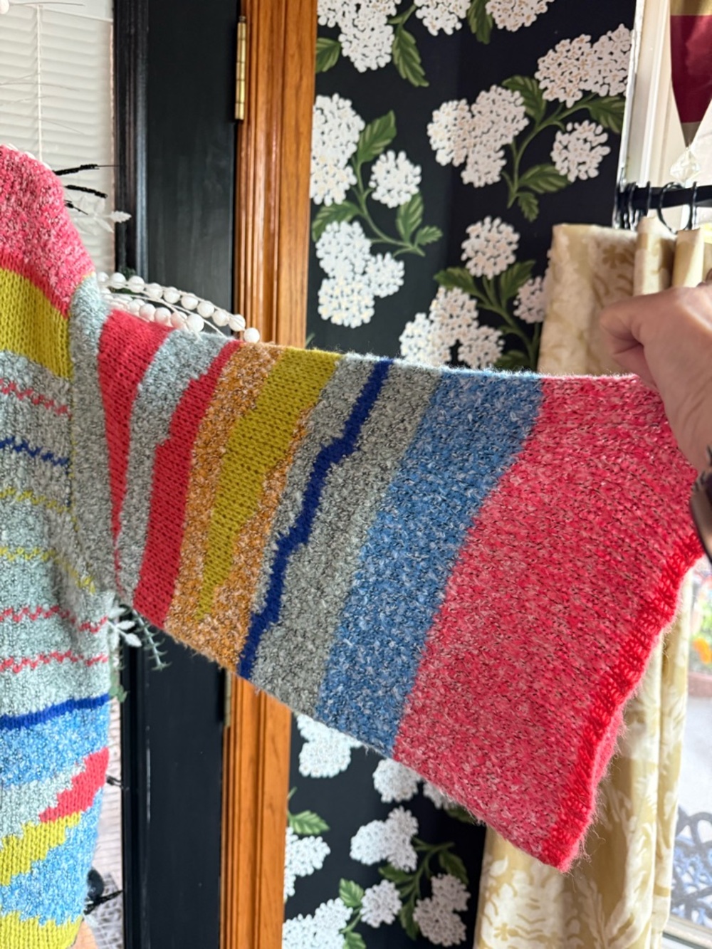 Aratta Sweater Multicolor Patchwork Crewneck Sweater in Pink, Blue & Yellow - Picture 4 of 4